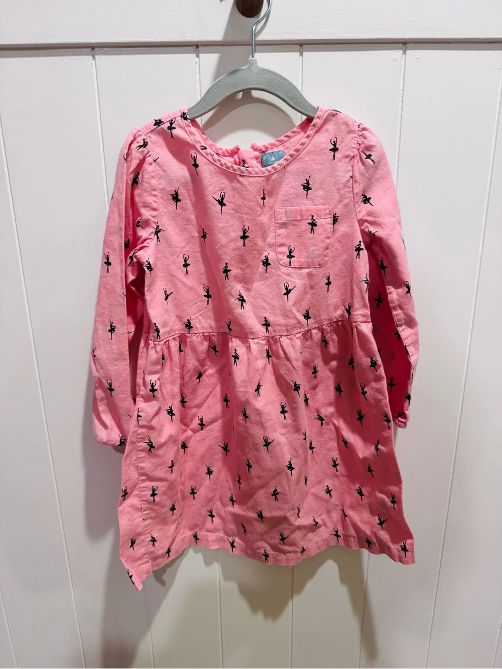 GAP Pink Long Sleeve Dress with Black Ballerina Print